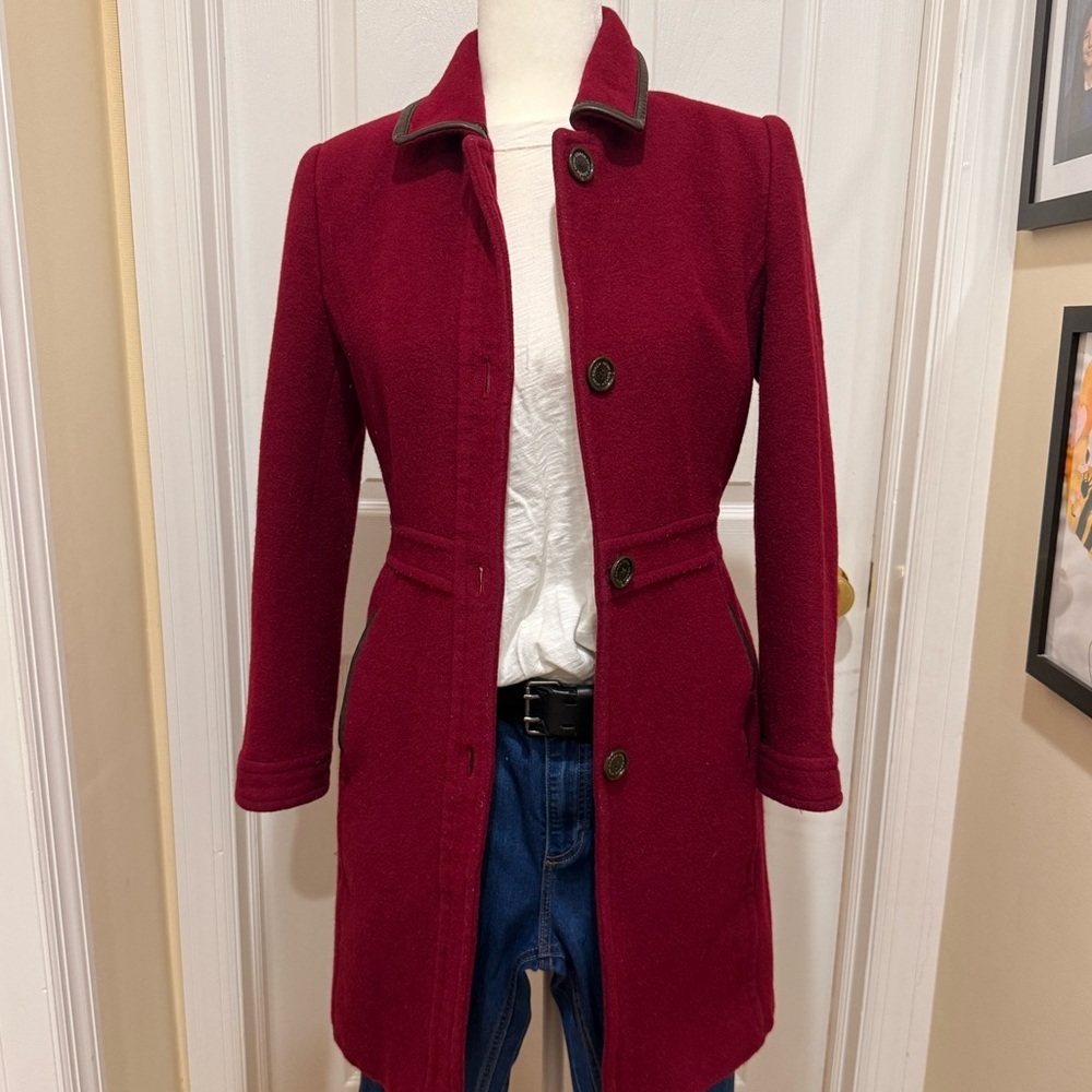 Coach Burgundy Trench Coat with Black Accents - Picture 2 of 9